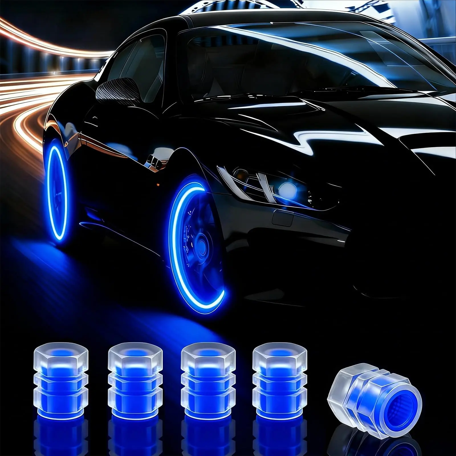 12 Pcs ABS Glow-in-the-Dark Fluorescent Tire Valve Caps with Valve Protection, Universal Auto Accessories for Cars-SUVs, No-Spill Auto Replacement Parts, Cool Car Stuff Vehicle Accessories Tire Add-Ons