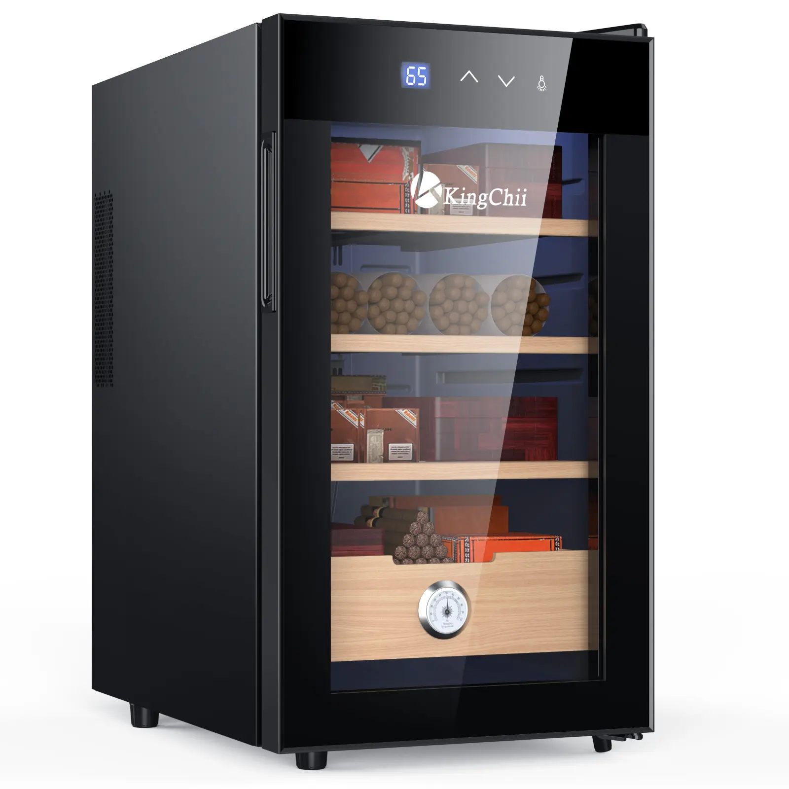 KingChii 48L Durable Premium Storage Cabinet with Spanish Cedar Wood Frames, Cedar Shelves, Temperature Control, Hygrometer, 300-Capacity, Heating & Cooling Air-Cooled Mute Humidifier Purifiers, 30.8lb, 20x14x25.2 inches