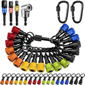 18 count Upgraded Drill Bit Holder Keychains, 3 count 1/4 3/8 1/2" Socket Hex Shank  Extension Quick Release Bit Holder 105? Attachment Adapter for Tools  Improvement  (Multicolor)