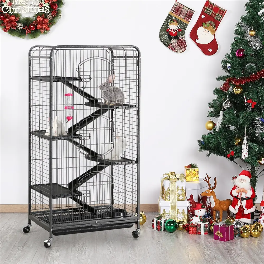 Yaheetech 52-inch Metal Small Animal Cage - 6 Levels, 3 Front Doors for Easy Care, Feeder, Wheels, Ramps Encourage Climbing Fun, 7/8" Bars Suit Small Furry Friends, Easy Cleaning, Large Space for Ferret, Chinchilla