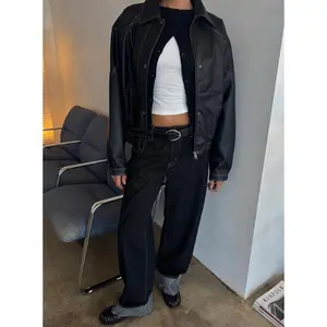 Top Model Low Rise Straight Leg Cuffed Jean Dark Denim