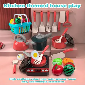 Children's kitchen role play set, Play kitchen accessories, simulated sound kitchen utensils and vegetable cutting toys, parent-child interactive cooking game, suitable for 3-12 boys and girls, birthday gift