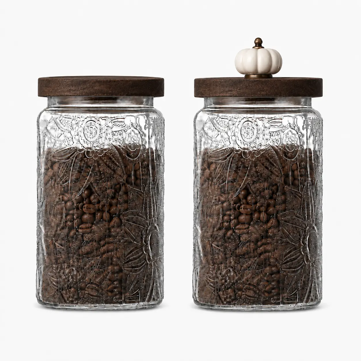 Arthink 33.8oz Vintage 1 Pack Glass Canister Storage Jar with Airtight Wooden Lid for Kitchen Counter Pantry Coffee Sugar Jars Transparent Borosilicate Glass  Sourdough Starter Jar - Thanksgiving tableware Christmas Gift Set Stock Up Valentine's Day gift