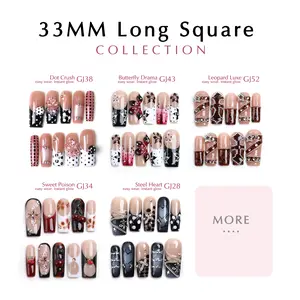 Long Square Luxury Handmade Acrylic Press On Nails Collection  – Reusable Handmade Salon-Quality Full Cover 3D Acrylic Nail Set