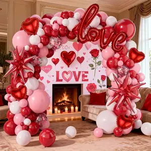 112pcs Valentine's Day Balloon Arch Set, 40 Inch Love Foil Balloons, Heart Shaped Balloons, Perfect for Wedding, Engagement, Birthday Party Decorations, Balloon Party Supplies