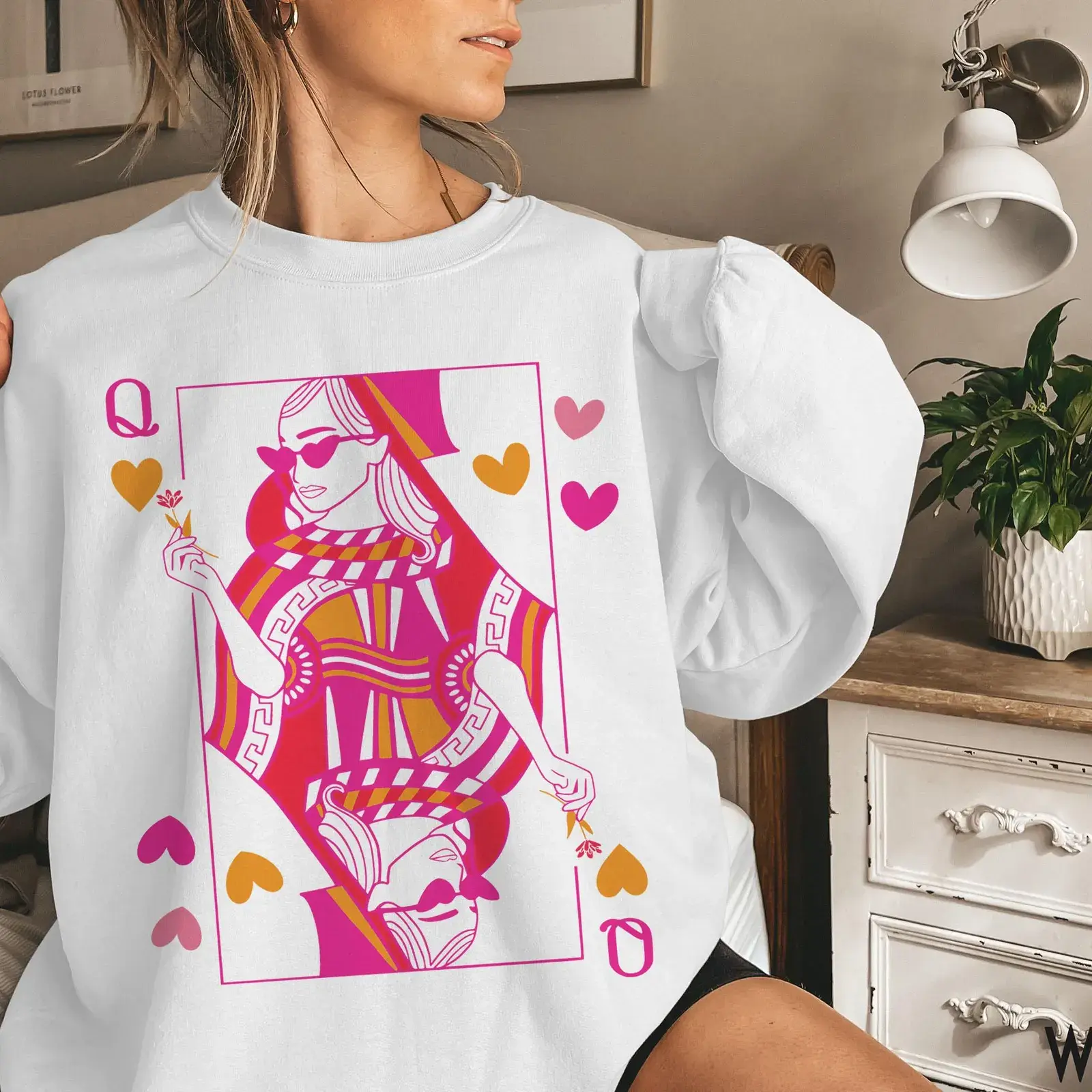 Queen Sweatshirt, Playing Card, Hearts Crewneck, Queen Sweater, Playing Cards, Trendy Sweatshirts