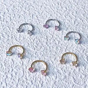 20G/18G Horseshoe Nose Ring with Free Ball Hoder, Internally Threaded Gems Nose Ring - Piercing Jewelry