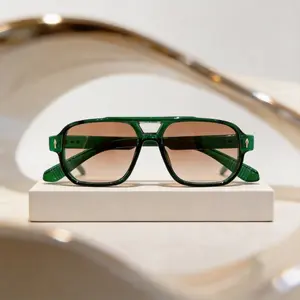 Trendy Vintage Pilot Sunglasses Double Bridge Small Frame Arrow Rivet Transparent Green PC Frame Lightweight Protective Lenses Unisex All-Match Shades for Daily Wear