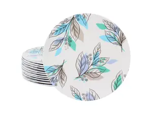 Gibson Home Tropical Sway Vineyard 12 Piece 9 Inch Round Melamine Dessert Plate Set in Blue