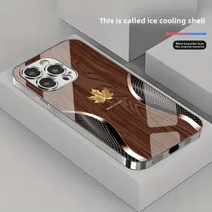 All-Season High-End Business Curved Gold Maple Grain Glass Phone Case, Compatible with iPhone 16, 16 Plus, 16 Pro, 16 Pro Max, 15, 15 Plus, 15 Pro, 15 Pro Max, 14, 14 Plus, 14 Pro, 14 Pro Max, 13, 13 Pro, 13 Pro Max, 12, 12 Pro, 12 Pro Max, 11, 11, 11 Pro