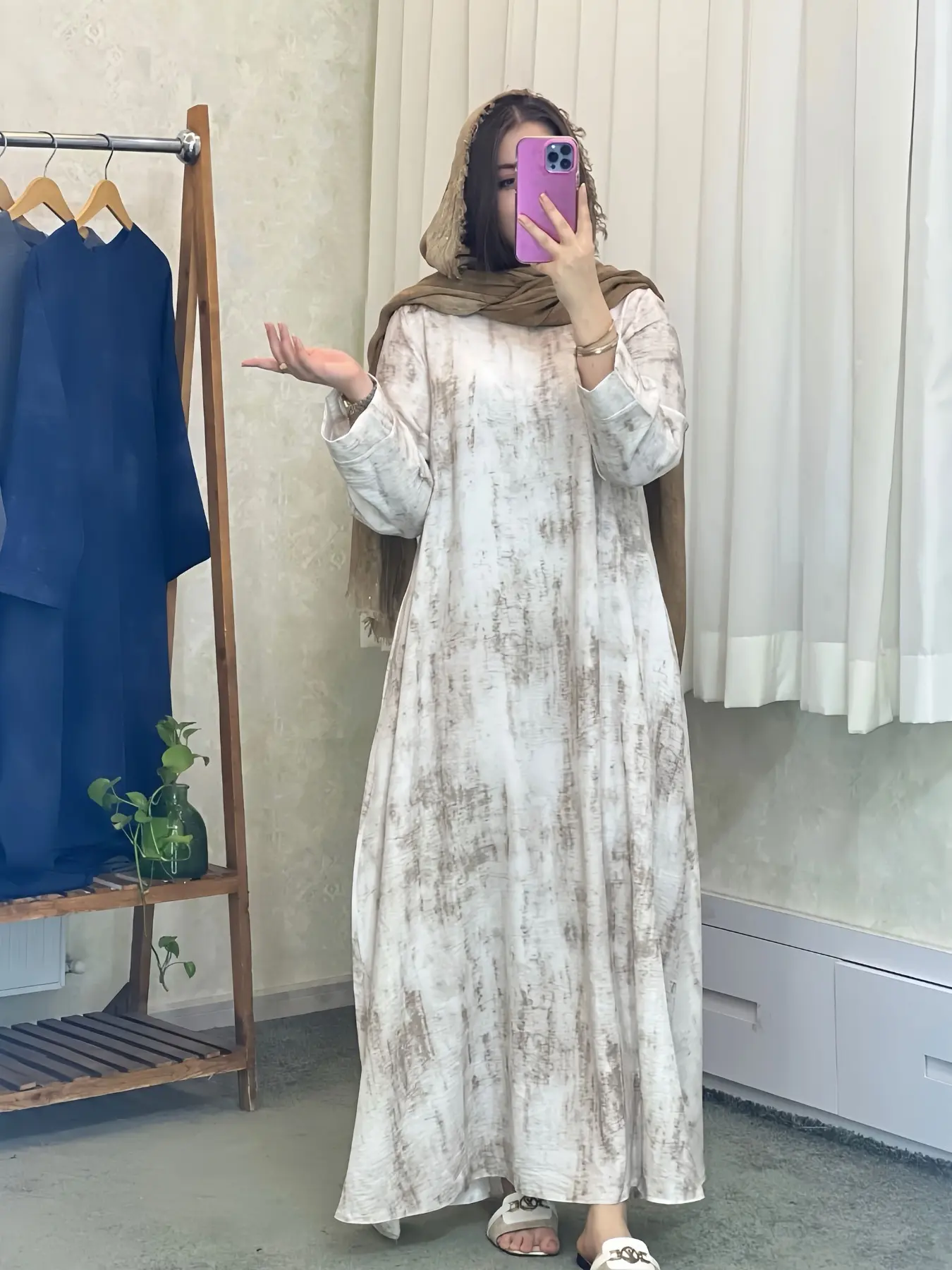 Women's Muslim Middle Eastern Long Robe, Tie-Dye Caftan Dress, Loose-Fit Floral Pattern, All Seasons Wear, Modest Summer Outfit, Modest Muslim Outfits, Modest Clothes, Islamic Clothing, No Hijab Included