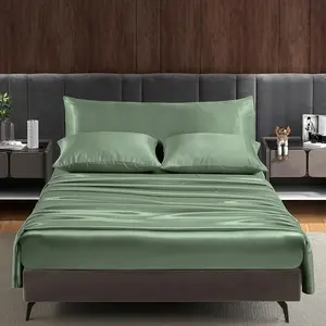 5Pcs Silky Satin, Full Size Satin, Sage Green Sets,  Ultra Includes 1 Sheet, 1 Flat Sheet, 3 Pillowcases