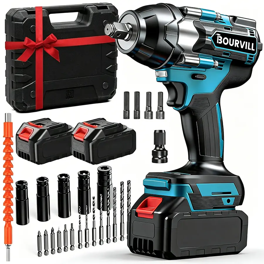 【DealsForYouDays】750N.m  Cordless impact Electric Wrenches, All-Metal Electric Wrenches with 2 * 3.0Mah, 3-IN-1 Electric impact Wrench with 5 Sleeves, High Torque 1/2 Electric Wrenches