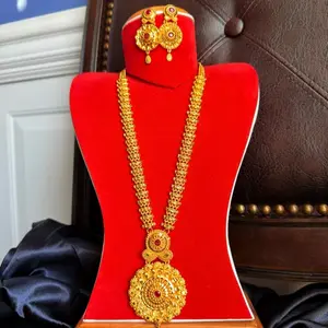 Gold Plated Ranihaar Necklace Set with Matching Earrings for Traditional Wear