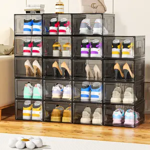 7CODE 24 Pack Thicken & Sturdy Stackable Shoe Organizer White Shoe storage Adjustable Standing Shelf Racks for Sport Sneaker Display Upgraded Sturdy Shoe Storage Box Plastic Easy to install