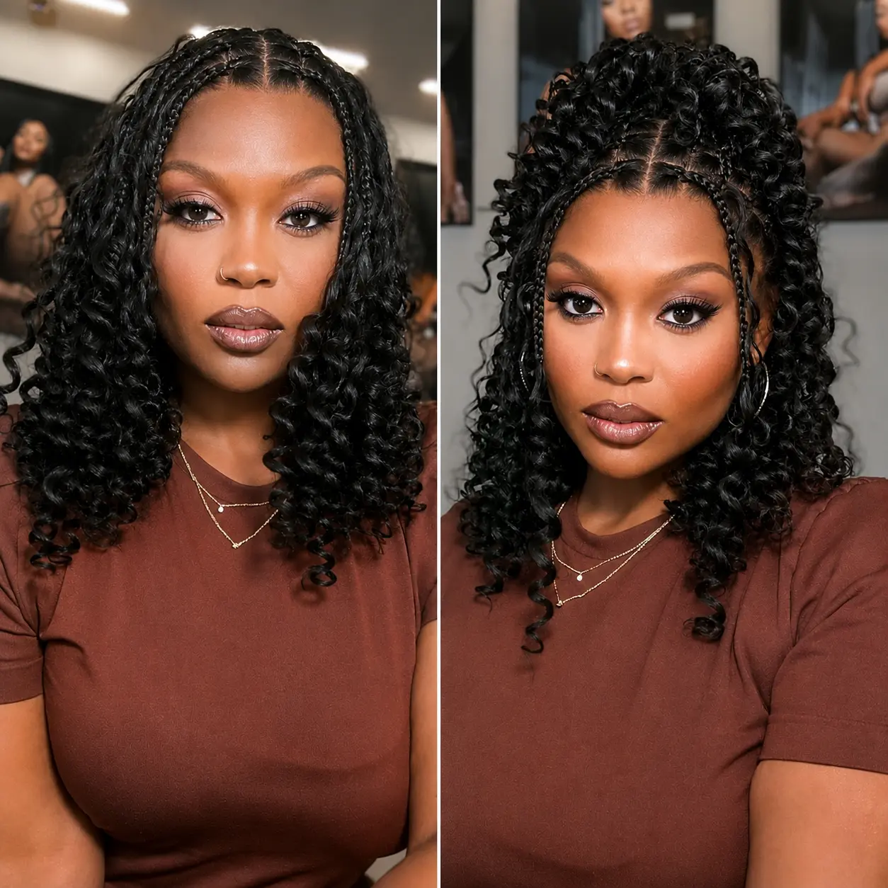 Boho Braids Loose Wave 250% Density Glueless 13x6 Frontal Pre-Cut Lace Short Curly Human Hair Braided Wig With Drawstring Wear and Go Wig Natural Black Elegant Wig
