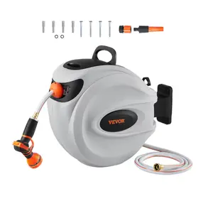 VEVOR Brass Garden Hose Reel, 65 feet long, with 9 nozzle styles, 180° swivel wall mount, automatic retraction, lock at any length, with slow retraction system - Father's Day Gift - Special VEVOR Brand