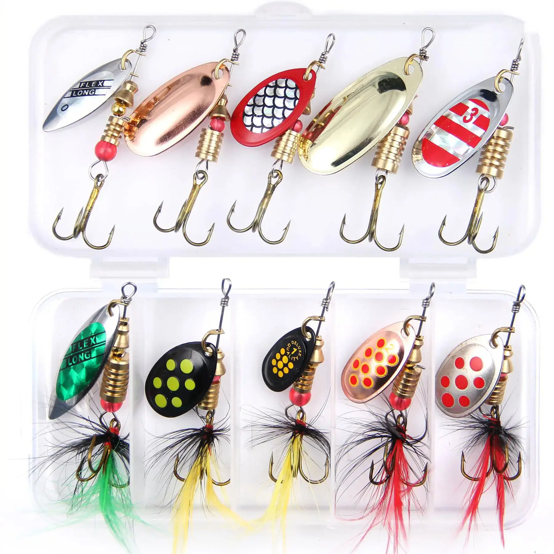 10pcs/box Rooster Tail Fishing Lures – Inline Spinner Baits Kit for Trout, Bass & Salmon – Effective in Freshwater, Streams & Fast Currents