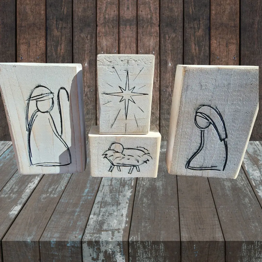 Farmhouse Nativity Set | 2x4 Block Nativity | Rustic Christmas Decor - Handcrafted Wooden Nativity Scene for Tabletop or Shelf Display Gift Star