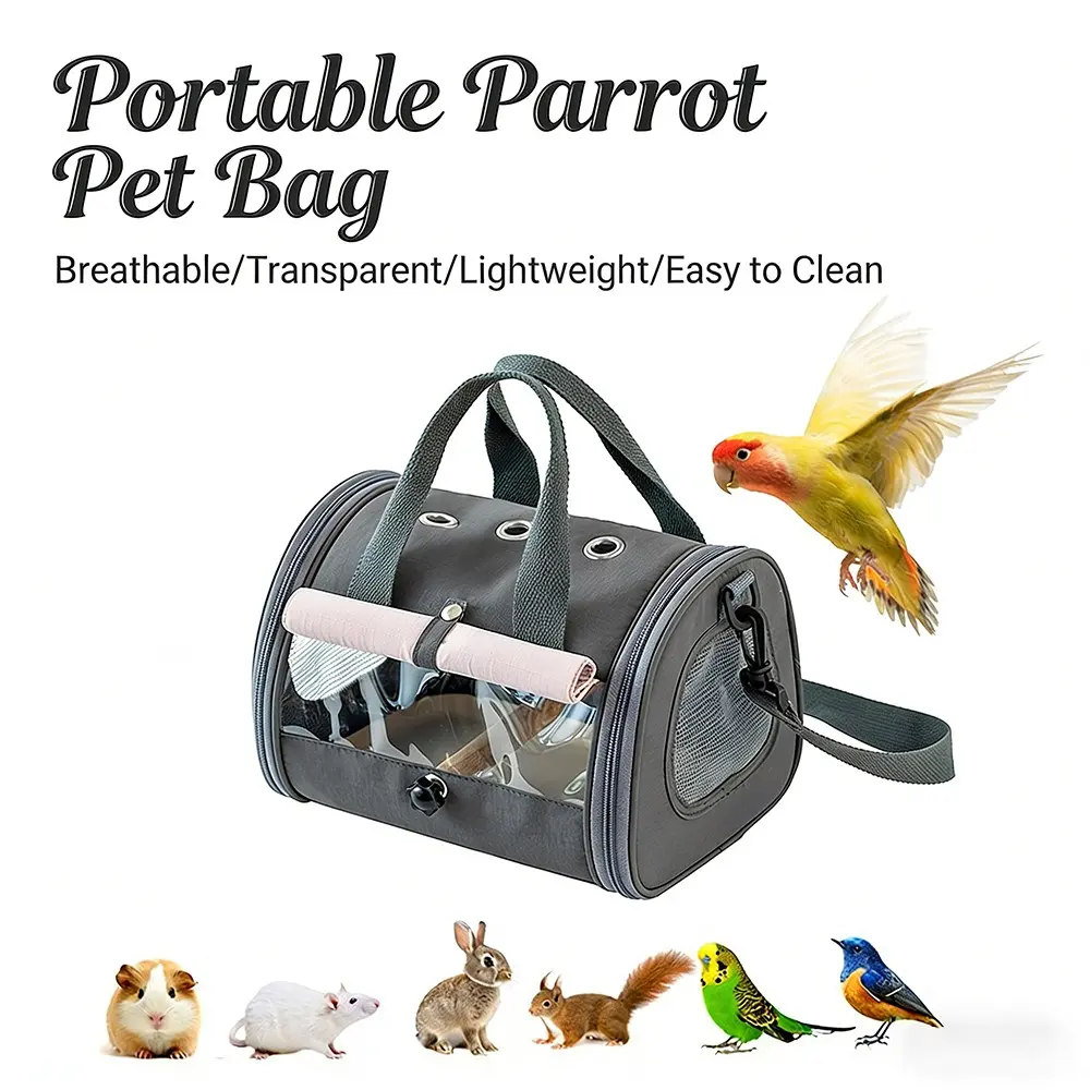 Bird Travel Carrier Cage with Perch Stand, Switchable Curtain, Breathable Parrot Carry Cage, Ideal for Outdoor Adventures, Parakeet Cages, Bird Supplies