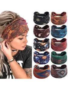 Bohemian Star Moon Print Wide Headband, Boho Headband, Fashion Non-Slip Tie Sweat Sports Headband, Sweat Absorbing Headband, Yoga Running Daily Wear Hair Band, Stylish Accessory