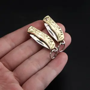 1 high hardness mini pocket knife, portable handmade brass pocket knife, keychain knife, small pendant knife, handmade brass pocket knife with portable knife, mini folding knife, suitable for home and outdoor use, gifts for men and women
