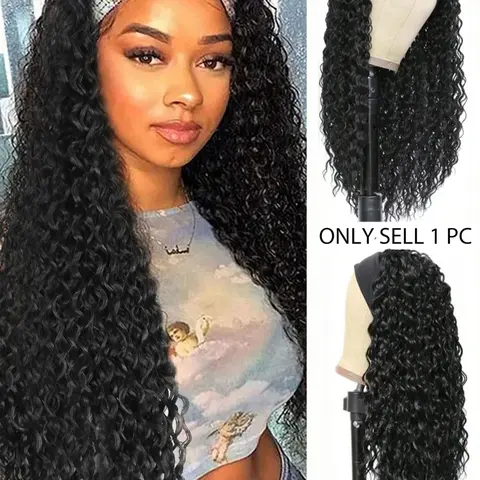 Women Synthetic Water Wave Glueless Headband Style Wig, Bouncy Curly Wave Design, Easy-To-Apply Hair Accessory for Daily Wear & Parties