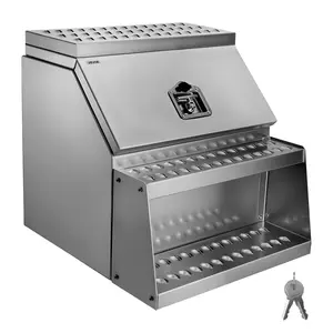 VEVOR Semi-Truck Step Tool Box, 24x 27.5x 25.4 Heavy Duty Aluminum Toolbox Side Mount, Waterproof Side Storage Saddle Step Box with T-Handle Lock Keys for Semi Trucks, Flatbed Trailers