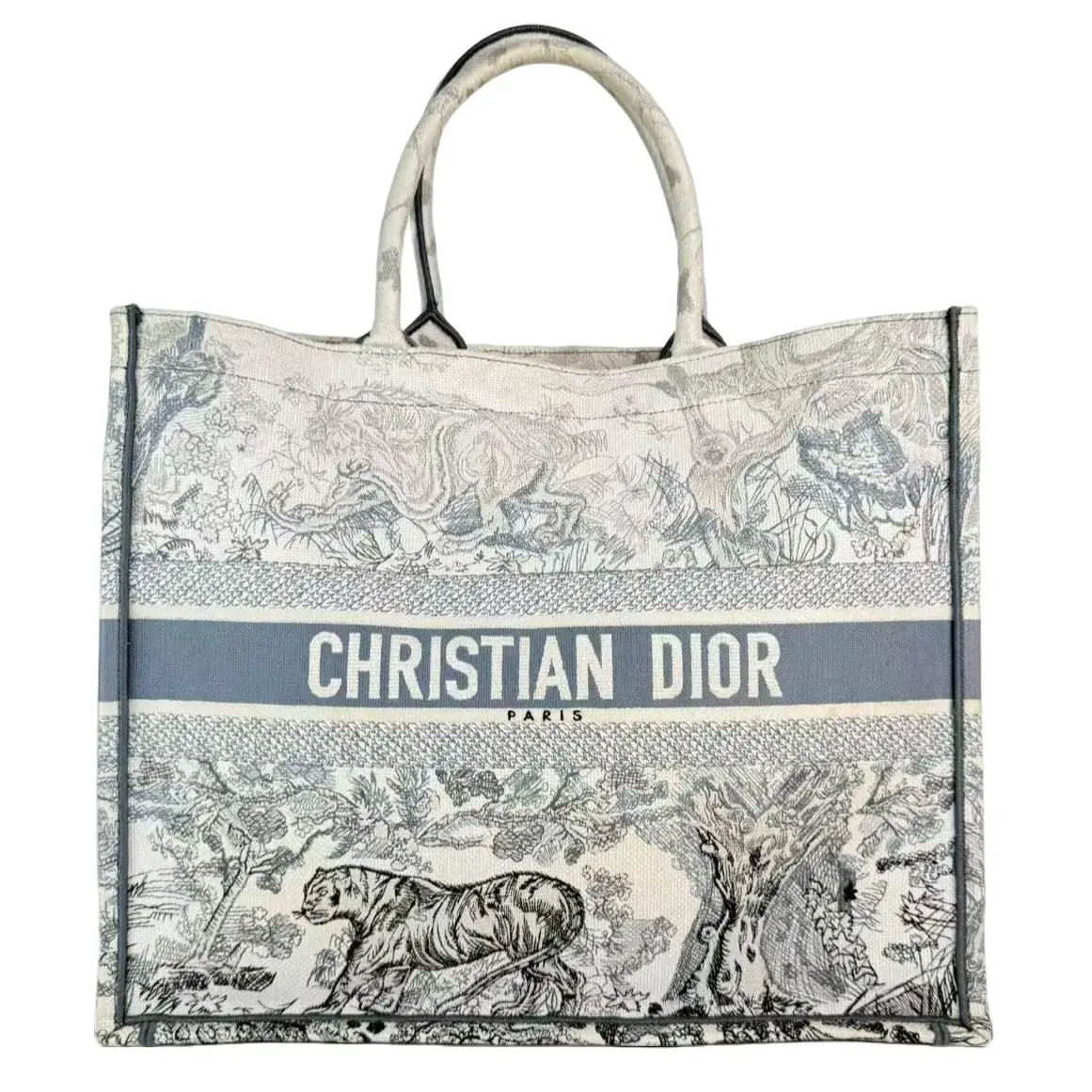 Pre-owned Dior Canvas Tote Bags Book Tote Toile de Jouy Embroidered Tote Bag
