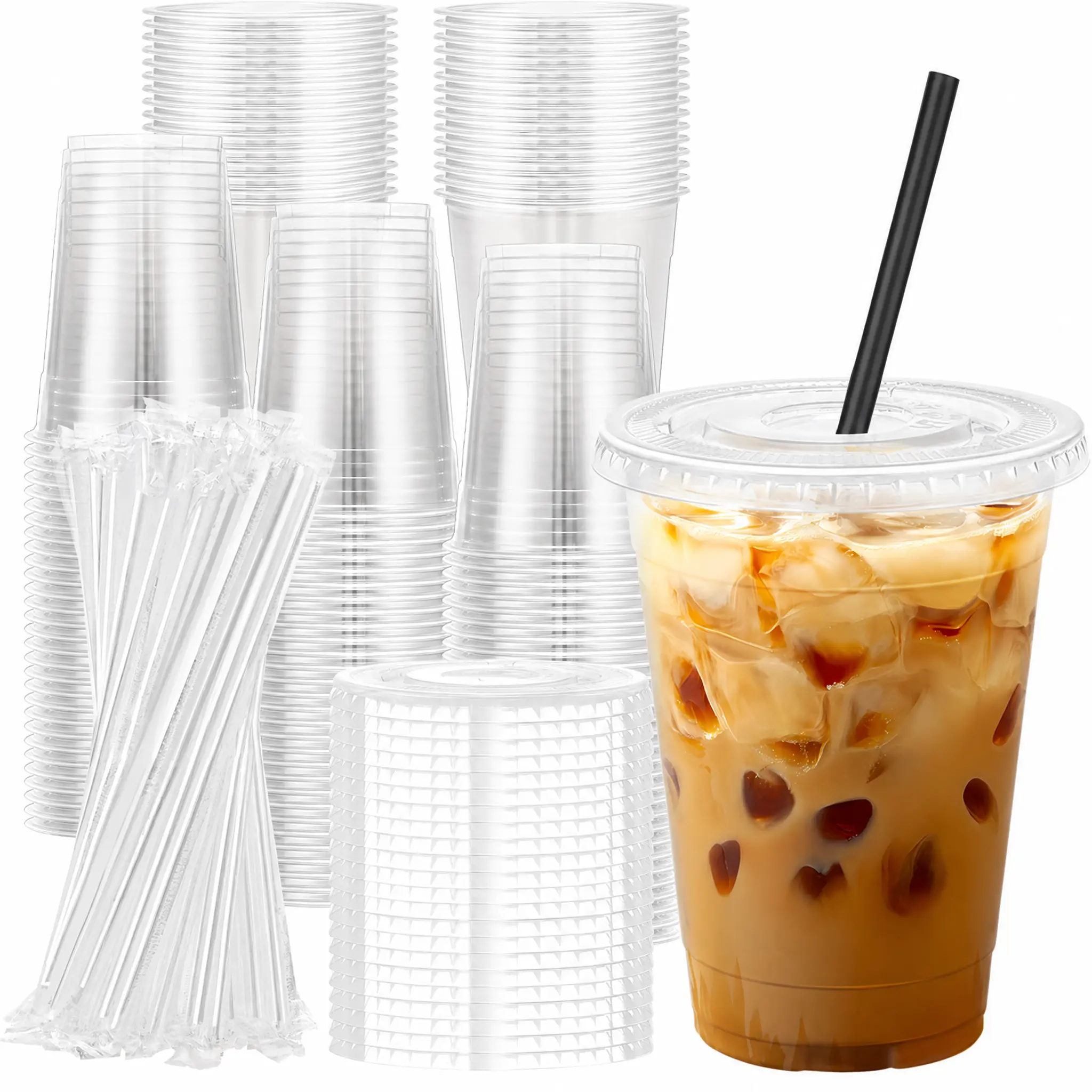 20pcs 16oz Transparent Disposable Plastic Dome Lid Cups Set with Leakproof Lids, Round Bottom, Sturdy, for Cold Drinks - Ideal for Home/Parties, Disposable Festive Tableware