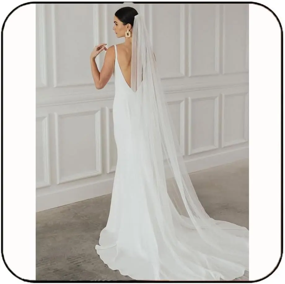 Women's 1-Tier White Long Cathedral Wedding Veil, Luxurious to Touch Tulle, Adorable with Hidden Hair Comb