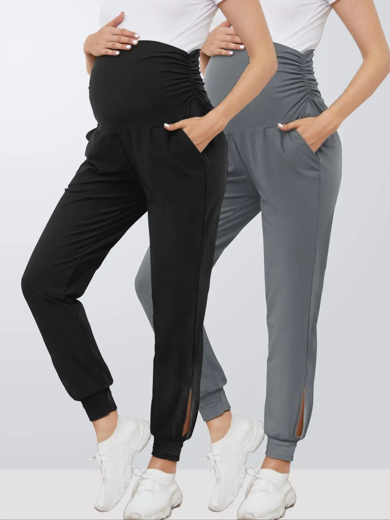 Maternity Solid Pocket Jogger Pants, Casual Comfy Breathable Trousers for Yoga Gym Workout, Maternity Bottoms for Summer