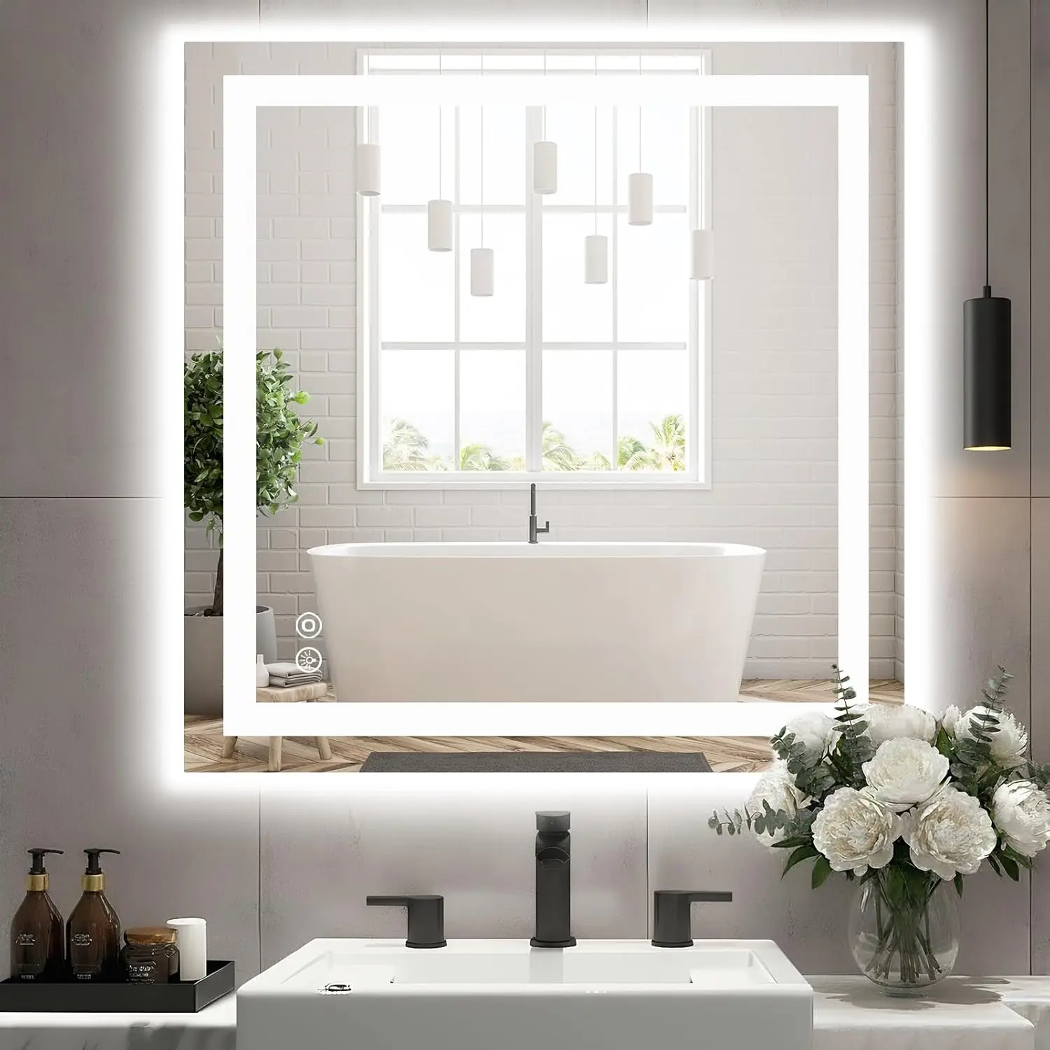 Anti-Fog LED Bathroom Mirror with 3 Color Modes – Dimmable Front & Backlight, Wall-Mounted, 3 Sizes (36x36/32x40/36x48 Inch) for Vanity or Makeup White