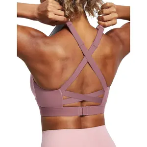 High Impact Sports Bras for Women High Support Criss-Cross Back Strappy Sports Bra Padded Twisted Yoga Workout Bras