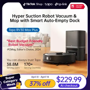 Tapo RV30 MAX Plus: LiDAR Robot Vacuum & Mop with Auto-Empty Dock, 5300Pa,Smart Mapping, Voice Control, 97%+ Dust Pickup, 3L Dust Bag, 2 Months Hands-Free Cleaning