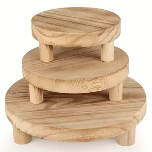 3 Piece Wooden Display Stand Set Including Wooden Cake Stand Raised Base Design Perfect for Christmas Home Decoration Finishing Touch