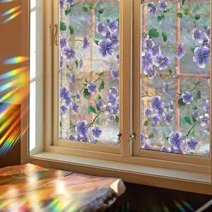 Runtoo Window Privacy Film Rainbow Flower Window Clings 3D Decorative Vinyl Stained Glass Floral Decals Static Sticker Non-Adhesive, 15.75 X 40 Inches Decalplanet