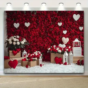 1PC Polyester Reusable 2D Flat Red Rose Heart Backdrop Cloth - Festive Banner for Valentine's Day Romantic Decor, Birthday Home & Party Supplies