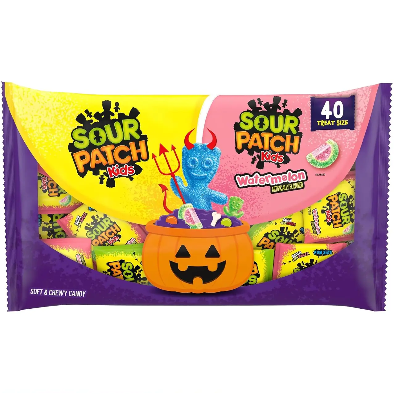 Sour Patch Kids Original & Watermelon Gummy Candy Variety Pack, 40 Trick-or-Treat Bags