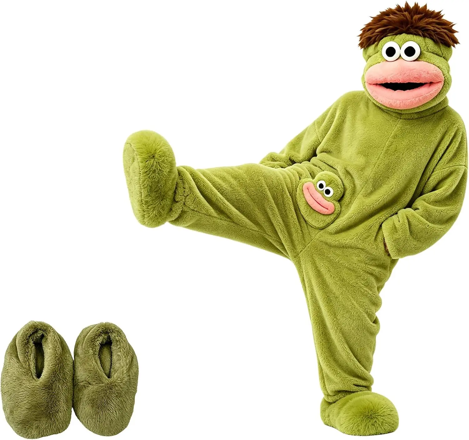 Monster Onesie Pajamas - Soft Plush Fleece, Funny Character Hood, Bonus Comb, Loose-Fitting Youth & Adult Holiday Nightwear, Machine Washable Halloween Costume Gift Set
