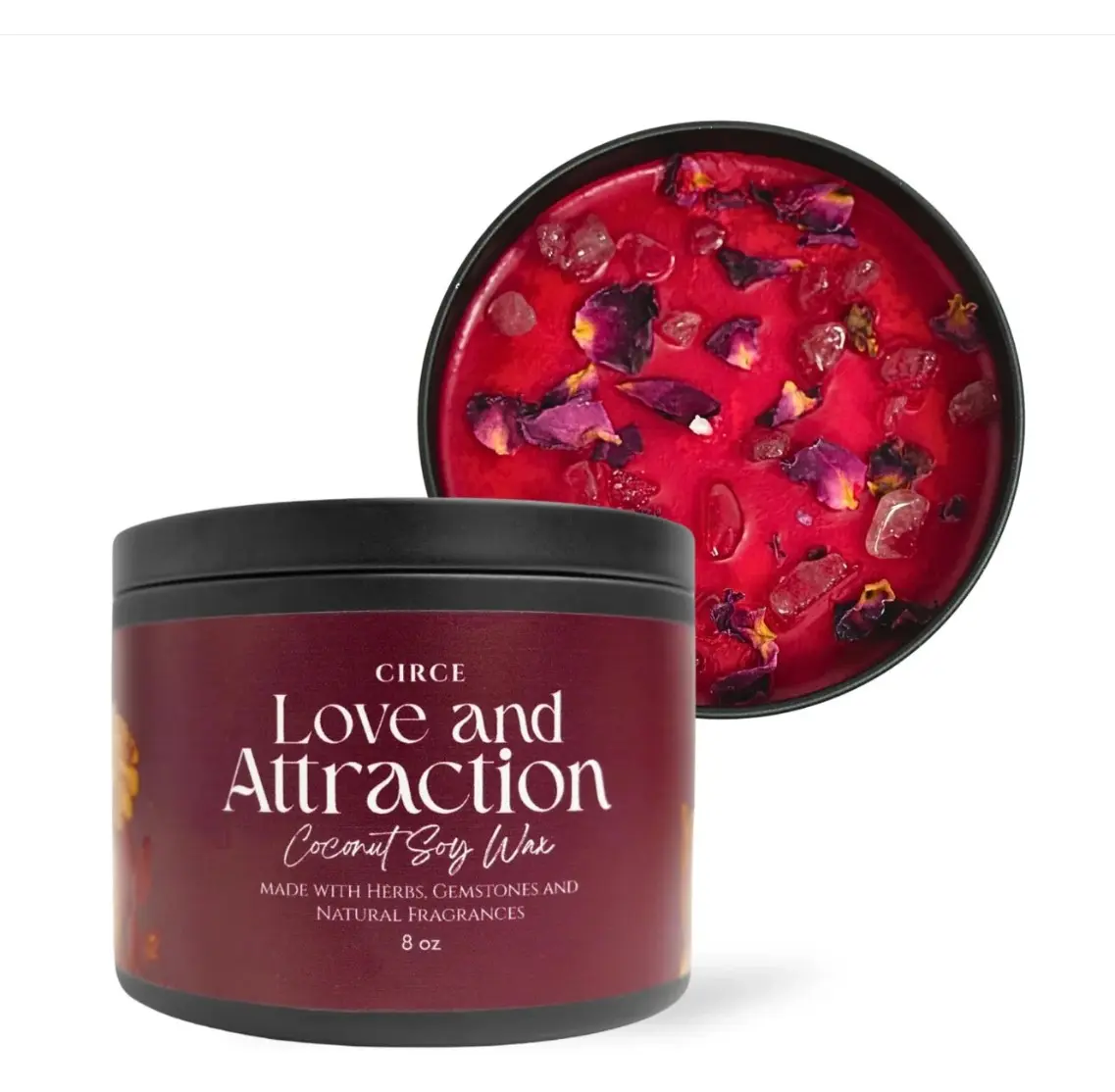 Circe Boutique Love and Attraction Highly scented candle with crystals, rose and apple fragrance 8 oz Spell Candle for love, mother gift, best gift for her fun refillable, adult