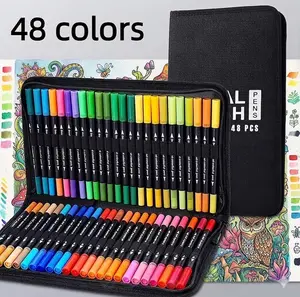 NOLUCK Double-Tip Acrylic Marker Pens Set, Fine & Brush Tip Office Stationery for Coloring Books, Hand Lettering (Back-to-School), Markers