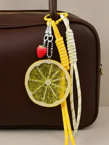 Fresh and niche design, fashionable and versatile fruit pendant, simulated lemon slice pendant, strawberry bead chain, woven design, sweet and elegant style, suitable for bag/keychain decoration scenes, Bag Charms For Handbags