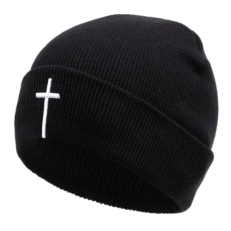 Stylish Unisex Knitted Cross Beanie Hat for Easter - Trendy and Comfortable Fashion Accessory for Men and Women