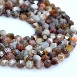 Natural  Botswana Agate Gemstone Faceted Round Loose Beads Star Cutting Beads For DIY Jewelry Making Desig Handmade Crafts Bracelet, Necklace, Earrings AAA Quality 15.5 Inches Long, Semi Precious Stone, Spacer beads
