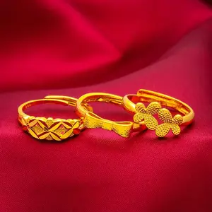 Dubai bowknot Ring Brazilian Women 24K Gold Color Wedding Bride Arabic Ethiopian Big Nigerian Jewellery Moroccan Resizable