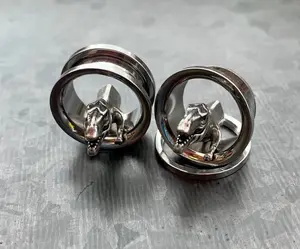 PAIR of Unique T-Rex Surgical Steel Screw Fit Tunnels/Plugs - Gauges 00g (10mm) up to 3/4" (19mm)