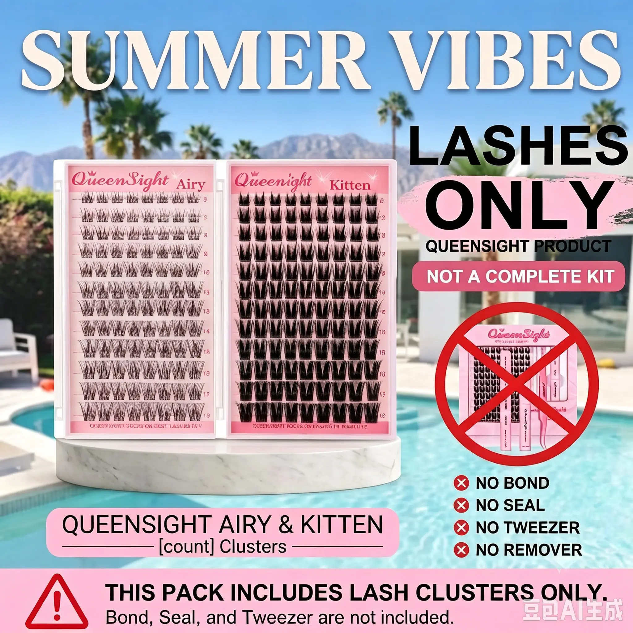 queensight Kitten&Airy Lash Clusters, Natural D-Curl False Eyelashes, Lightweight Wispy with Invisible Band, Beginner-Friendly for Easy Home Daily Makeup Application, Beauty & Personal Care False Lashes & Adhesives, Fluffy, Cosmetic