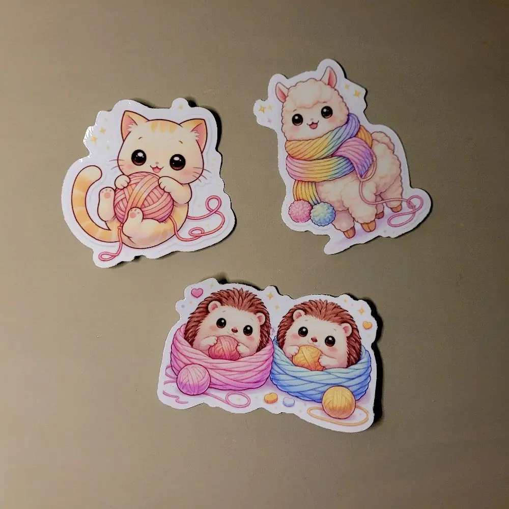 Cozy Loops Stickers - Adorable Cat, Llama & Hedgehog Designs for Decorative Use