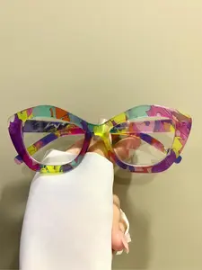 Colorblock Cat Eye Frame Glasses, Trendy Eyeglasses for Women & Men, Fashion Eyeglasses for Daily Wear